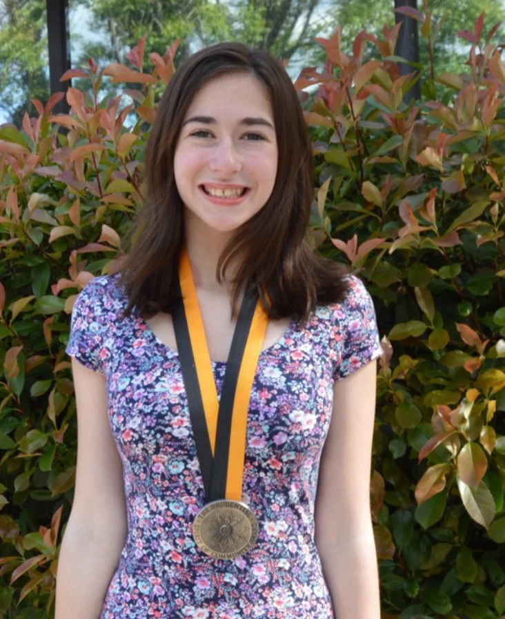 Victoria wearing her Prudential Spirit of Community medal