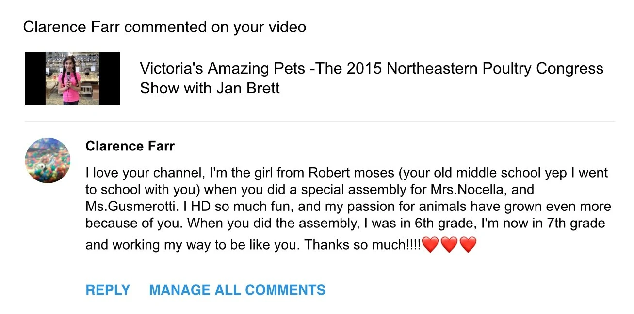 A fellow student's message about being inspired by Victoria's school assembly