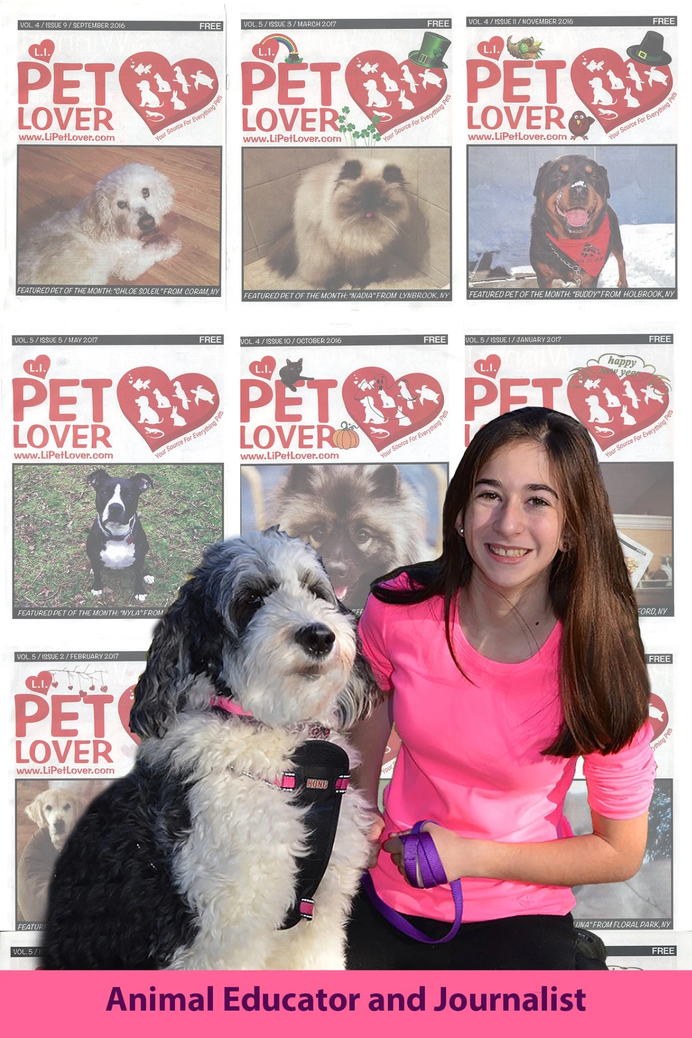 Victoria as an animal educator and journalist with Long Island Pet Lover Magazine