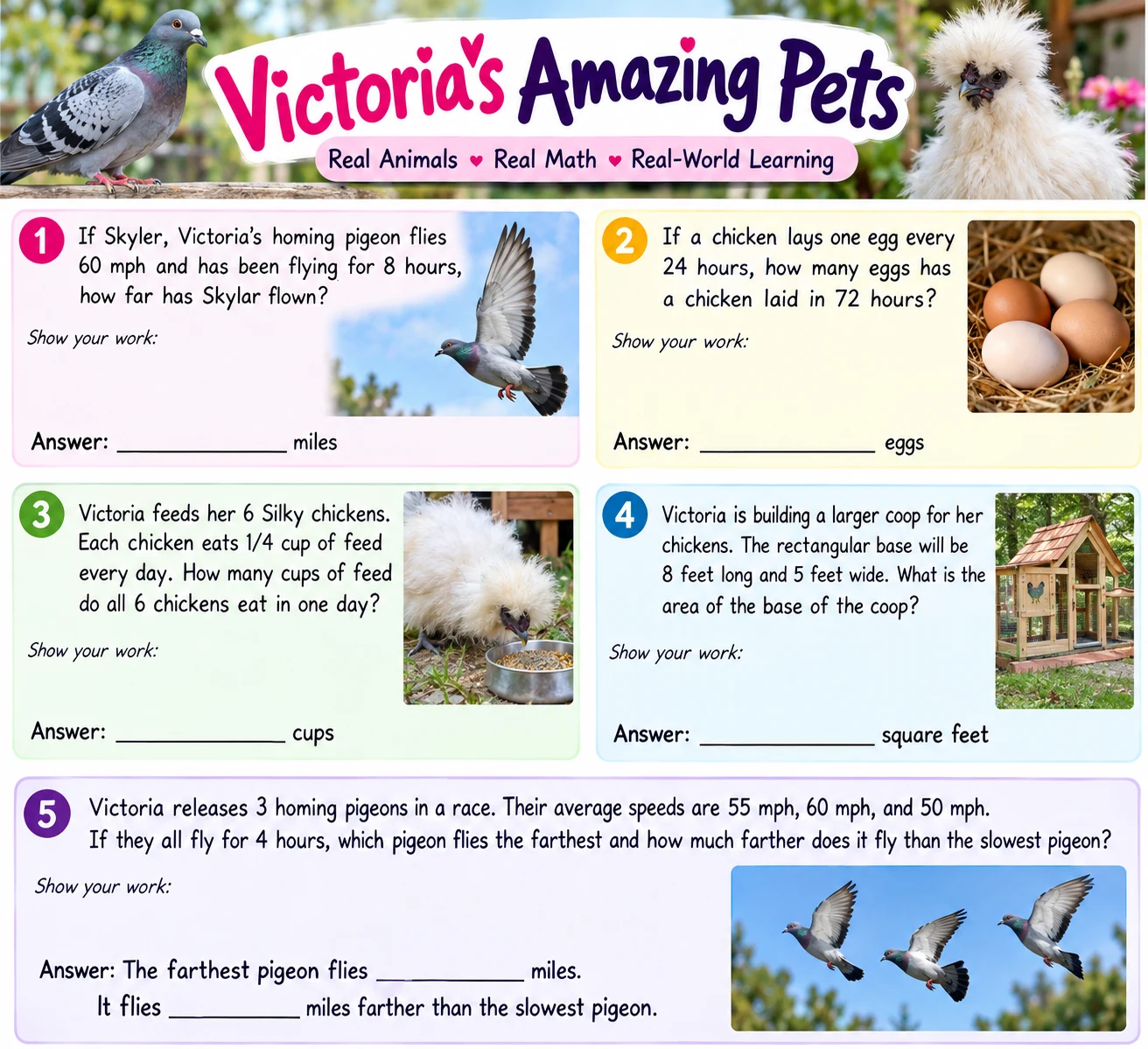 Victoria's Amazing Pets interdisciplinary math worksheet